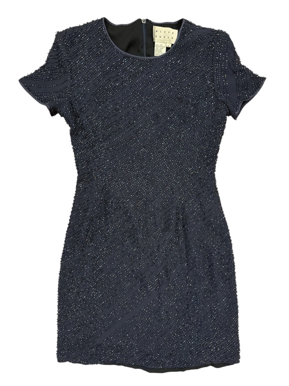 Vintage 100% Silk Bieff Basix Navy Beaded Mini Cocktail Dress